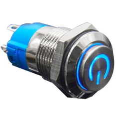Bot&atilde;o de press&atilde;o met&aacute;lico cabe&ccedil;a alta 12 mm para painel, moment&acirc;neo com retorno autom&aacute;tico, &agrave; prova d'&aacute;gua, LED azul 3-6V