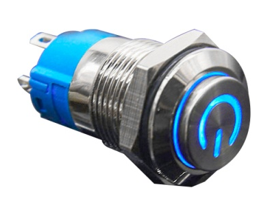 Bot&atilde;o de Painel Met&aacute;lico Cabe&ccedil;a Alta 12 mm 12 a 24 V &Agrave; Prova d'&Aacute;gua Trava Autom&aacute;tica LED Azul - Imagem 1