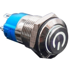 Bot&atilde;o met&aacute;lico de cabe&ccedil;a alta 12 mm 12-24V imperme&aacute;vel com trava autom&aacute;tica e LED branco