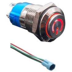 Bot&atilde;o pulsador met&aacute;lico cabe&ccedil;a alta 12 mm 12-24V &agrave; prova d'&aacute;gua com trava, LED vermelho e conector de soquete