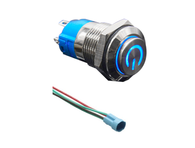 Interruptor de Painel Bot&atilde;o Met&aacute;lico 12 mm 12 a 24 V &agrave; prova d'&aacute;gua com trava, LED azul e soquete conector - Imagem 1
