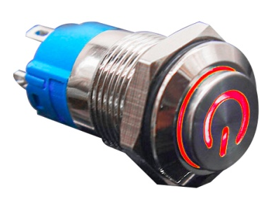 Interruptor de painel bot&atilde;o met&aacute;lico cabe&ccedil;a alta 12 mm 12&ndash;24 V &agrave; prova d'&aacute;gua moment&acirc;neo com retorno autom&aacute;tico e LED vermelho - Imagem 1
