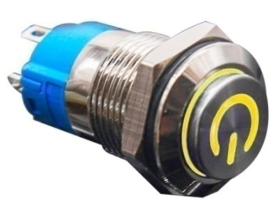 Interruptor de Bot&atilde;o Met&aacute;lico Cabe&ccedil;a Alta 12 mm Moment&acirc;neo 12 a 24 V &agrave; Prova d'&Aacute;gua LED Amarelo Retorno Autom&aacute;tico - Imagem 1