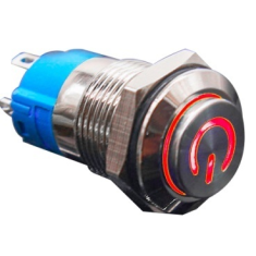 Bot&atilde;o de press&atilde;o met&aacute;lico 12 mm 110-220 V imperme&aacute;vel com travamento e LED vermelho