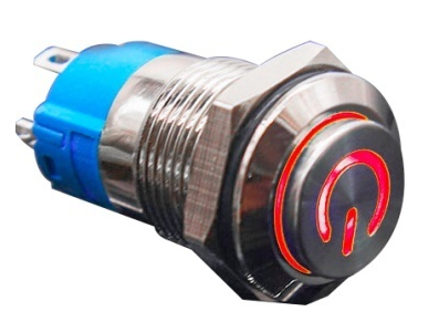 Bot&atilde;o de press&atilde;o met&aacute;lico 12 mm 110-220 V imperme&aacute;vel com travamento e LED vermelho - Imagem 1