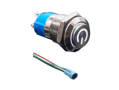 Bot&atilde;o met&aacute;lico de press&atilde;o para painel cabe&ccedil;a alta 12 mm 110-220V &agrave; prova d'&aacute;gua moment&acirc;neo com retorno autom&aacute;tico e LED branco,  - Imagem 1