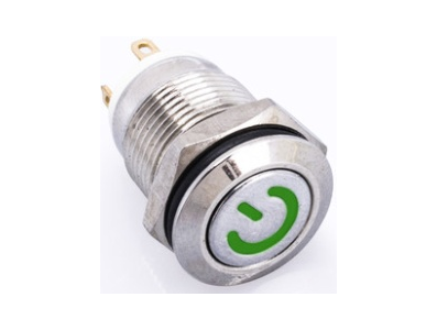 Bot&atilde;o met&aacute;lico curto 12 mm 3-6 V &agrave; prova d'&aacute;gua moment&acirc;neo com retorno autom&aacute;tico e LED verde para painel - Imagem 1