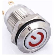 Bot&atilde;o de press&atilde;o met&aacute;lico curto 12 mm 6&ndash;24 V moment&acirc;neo com retorno autom&aacute;tico, &agrave; prova d'&aacute;gua e LED vermelho