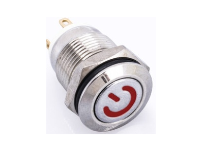 Bot&atilde;o de press&atilde;o met&aacute;lico curto 12 mm 6&ndash;24 V moment&acirc;neo com retorno autom&aacute;tico, &agrave; prova d'&aacute;gua e LED vermelho - Imagem 1