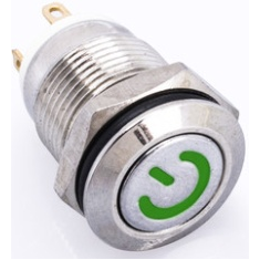 Interruptor de Press&atilde;o Met&aacute;lico 12 mm Curto Moment&acirc;neo Retorno Autom&aacute;tico 6-24V &agrave; Prova d'&Aacute;gua com LED Verde