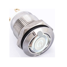 Bot&atilde;o pulsador met&aacute;lico curto 12 mm, moment&acirc;neo com retorno autom&aacute;tico, 6-24 V, &agrave; prova d'&aacute;gua com LED branco