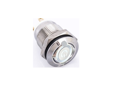 Bot&atilde;o pulsador met&aacute;lico curto 12 mm, moment&acirc;neo com retorno autom&aacute;tico, 6-24 V, &agrave; prova d'&aacute;gua com LED branco - Imagem 1