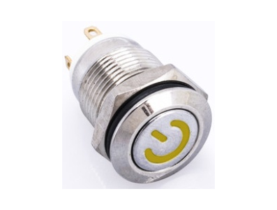 Bot&atilde;o met&aacute;lico curto 12mm 220V moment&acirc;neo &agrave; prova d'&aacute;gua com retorno autom&aacute;tico e LED amarelo - Imagem 1
