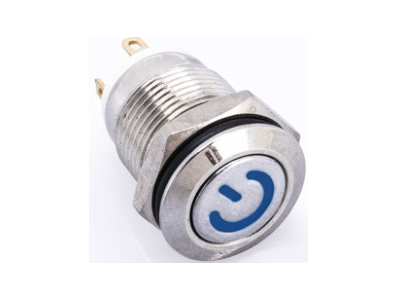 Bot&atilde;o de Press&atilde;o Met&aacute;lico 12 mm 220V para Painel Moment&acirc;neo com Retorno Autom&aacute;tico &Agrave; Prova d'&Aacute;gua e LED Azul - Imagem 1