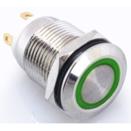 Interruptor bot&atilde;o met&aacute;lico para painel 12 mm cabe&ccedil;a chata curta 3-6V moment&acirc;neo autoretornante &agrave; prova d'&aacute;gua com LED verde