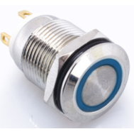 Bot&atilde;o interruptor de painel met&aacute;lico 12 mm cabe&ccedil;a plana curta, moment&acirc;neo com retorno autom&aacute;tico, 3-6V &agrave; prova d'&aacute;gua com LED az