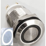 Bot&atilde;o de press&atilde;o met&aacute;lico 12 mm, cabe&ccedil;a baixa, moment&acirc;neo com retorno autom&aacute;tico, &agrave; prova d'&aacute;gua, 3 a 6 V, LED branco