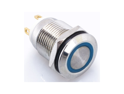 Bot&atilde;o de press&atilde;o met&aacute;lico moment&acirc;neo 12 mm cabe&ccedil;a curta plana 6 a 24 V &agrave; prova d'&aacute;gua com LED azul para painel - Imagem 1