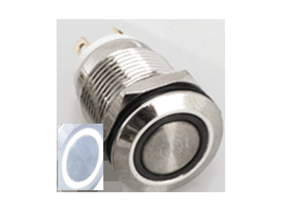 Bot&atilde;o de press&atilde;o met&aacute;lico 12 mm cabe&ccedil;a plana curta moment&acirc;neo autoretornante 6 a 24 V &agrave; prova d'&aacute;gua com LED branco - Imagem 1