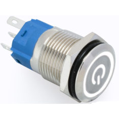 Interruptor de painel met&aacute;lico cabe&ccedil;a plana 16 mm, trava autom&aacute;tica, &agrave; prova d'&aacute;gua, 3 a 6 V com LED branco