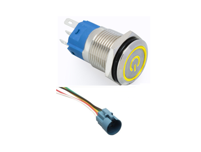 Interruptor de bot&atilde;o met&aacute;lico 16 mm cabe&ccedil;a chata autotravante 3 a 6 V &agrave; prova d'&aacute;gua com LED amarelo e soquete para conector de  - Imagem 1