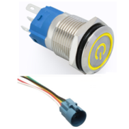 Interruptor de bot&atilde;o met&aacute;lico 16 mm cabe&ccedil;a chata autotravante 3 a 6 V &agrave; prova d'&aacute;gua com LED amarelo e soquete para conector de 