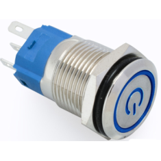 Interruptor de press&atilde;o met&aacute;lico 16 mm moment&acirc;neo 3&ndash;6 V &agrave; prova d'&aacute;gua com LED azul e retorno autom&aacute;tico