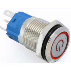 Bot&atilde;o interruptor de painel metal 16 mm cabe&ccedil;a plana 12-24V &agrave; prova d'&aacute;gua com travamento autom&aacute;tico e LED vermelho