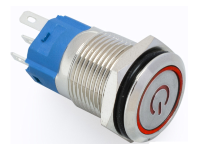 Bot&atilde;o interruptor de painel metal 16 mm cabe&ccedil;a plana 12-24V &agrave; prova d'&aacute;gua com travamento autom&aacute;tico e LED vermelho - Imagem 1