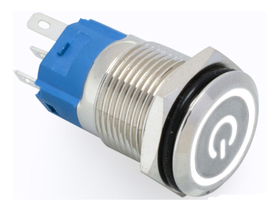 Bot&atilde;o interruptor met&aacute;lico de cabe&ccedil;a plana 16 mm 12 a 24 V moment&acirc;neo &agrave; prova d'&aacute;gua com LED branco e retorno autom&aacute;tico - Imagem 1