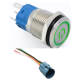 Interruptor de bot&atilde;o met&aacute;lico 16 mm cabe&ccedil;a plana 12-24V moment&acirc;neo com retorno autom&aacute;tico &agrave; prova d'&aacute;gua e LED verde - Thumb - 1