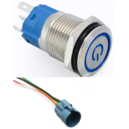 Bot&atilde;o pulsador met&aacute;lico de cabe&ccedil;a plana 16 mm 12-24 V &agrave; prova d'&aacute;gua moment&acirc;neo com LED azul e soquete de conex&atilde;o