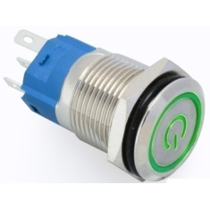 Bot&atilde;o Met&aacute;lico Cabe&ccedil;a Plana 16 mm 110-220V &Agrave; Prova d'&Aacute;gua com Travamento Autom&aacute;tico e LED Verde