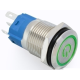 Bot&atilde;o pulsante met&aacute;lico cabe&ccedil;a plana 16 mm 110-220V moment&acirc;neo com retorno autom&aacute;tico, &agrave; prova d'&aacute;gua e LED verde - Thumb - 1