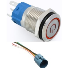 Bot&atilde;o de press&atilde;o met&aacute;lico de cabe&ccedil;a plana 16 mm 110-220V resistente &agrave; &aacute;gua, moment&acirc;neo com retorno autom&aacute;tico, LED vermelho e so