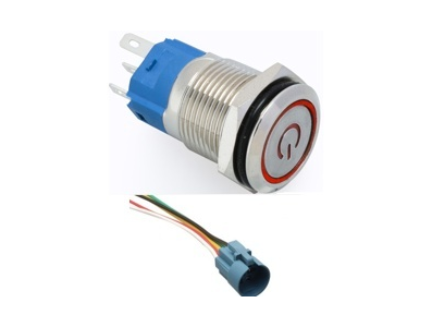 Bot&atilde;o de press&atilde;o met&aacute;lico de cabe&ccedil;a plana 16 mm 110-220V resistente &agrave; &aacute;gua, moment&acirc;neo com retorno autom&aacute;tico, LED vermelho e so - Imagem 1