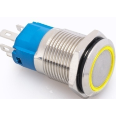 Bot&atilde;o interruptor met&aacute;lico de painel 16 mm, cabe&ccedil;a plana, 3-6 V, 5 A, &agrave; prova d'&aacute;gua, com travamento e LED amarelo