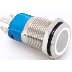 Bot&atilde;o de press&atilde;o met&aacute;lico 16 mm cabe&ccedil;a plana com trava autom&aacute;tica, &agrave; prova d'&aacute;gua, 3 a 6 V 5 A, LED branco para painel