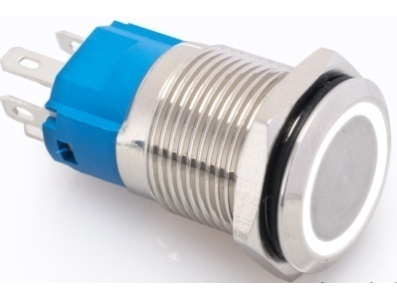 Bot&atilde;o de press&atilde;o met&aacute;lico 16 mm cabe&ccedil;a plana com trava autom&aacute;tica, &agrave; prova d'&aacute;gua, 3 a 6 V 5 A, LED branco para painel - Imagem 1
