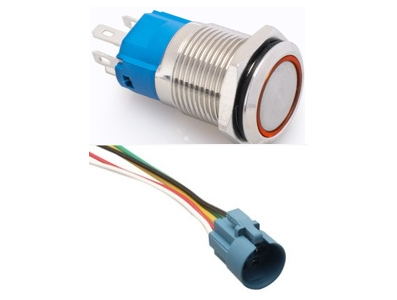 Interruptor de Bot&atilde;o Met&aacute;lico 16 mm Cabe&ccedil;a Plana Auto-bloqueio 3&ndash;6 V &agrave; prova d'&aacute;gua com LED vermelho e soquete conector - Imagem 1