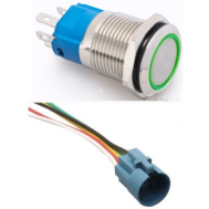 Bot&atilde;o interruptor met&aacute;lico 16 mm cabe&ccedil;a plana 3-6V &agrave; prova d'&aacute;gua com travamento, LED verde e soquete conector