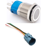 Interruptor bot&atilde;o met&aacute;lico 16 mm cabe&ccedil;a plana 3-6 V &agrave; prova d'&aacute;gua, travamento autom&aacute;tico, LED branco e soquete de conex&atilde;o