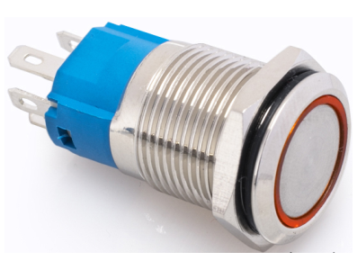 Interruptor de Bot&atilde;o Met&aacute;lico para Painel 16 mm Cabe&ccedil;a Plana 12-24V &agrave; Prova d'&Aacute;gua com Travamento e LED Vermelho - Imagem 1