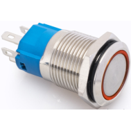 Interruptor de Bot&atilde;o Met&aacute;lico para Painel 16 mm Cabe&ccedil;a Plana 12-24V &agrave; Prova d'&Aacute;gua com Travamento e LED Vermelho