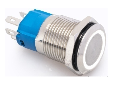 Interruptor de Bot&atilde;o Met&aacute;lico Cabe&ccedil;a Plana 16 mm 12-24 V &agrave; Prova d'&Aacute;gua com Travamento e LED Branco - Imagem 1