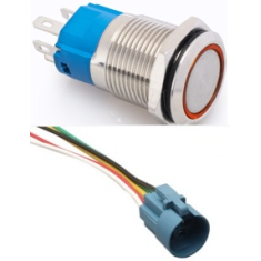 Interruptor de bot&atilde;o met&aacute;lico de painel 16 mm cabe&ccedil;a plana 12&ndash;24V, trava autom&aacute;tica, &agrave; prova d'&aacute;gua, LED vermelho e conector soq