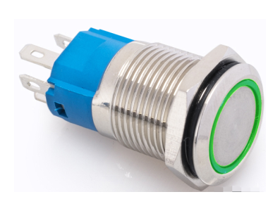 Bot&atilde;o de press&atilde;o met&aacute;lico cabe&ccedil;a plana 16 mm 110-220V &agrave; prova d'&aacute;gua auto-travante com LED verde - Imagem 1