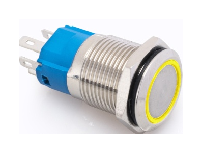 Bot&atilde;o interruptor met&aacute;lico de cabe&ccedil;a plana 16 mm 110-220V auto-bloqueio &agrave; prova d'&aacute;gua com LED amarelo para painel - Imagem 1