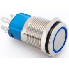 Bot&atilde;o de Press&atilde;o Met&aacute;lico 16 mm Cabe&ccedil;a Chata 110-220 V Imperme&aacute;vel com LED Azul e Auto-travamento para Painel