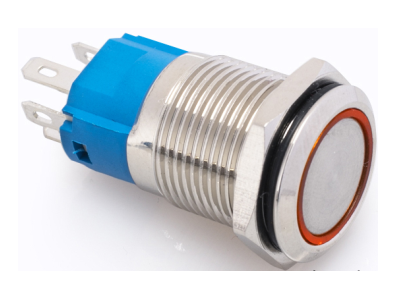 Interruptor de bot&atilde;o de painel em metal 16 mm cabe&ccedil;a plana 3 a 6 V moment&acirc;neo com retorno autom&aacute;tico &agrave; prova d'&aacute;gua com LED verm - Imagem 1